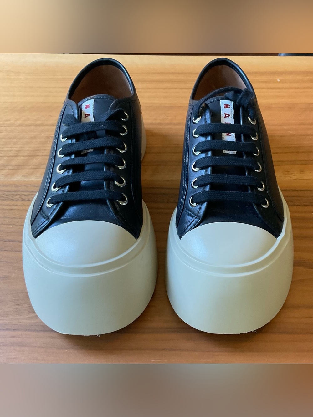 Marni Black Nappa Leather Low-Top Sneakers with Cream Sole